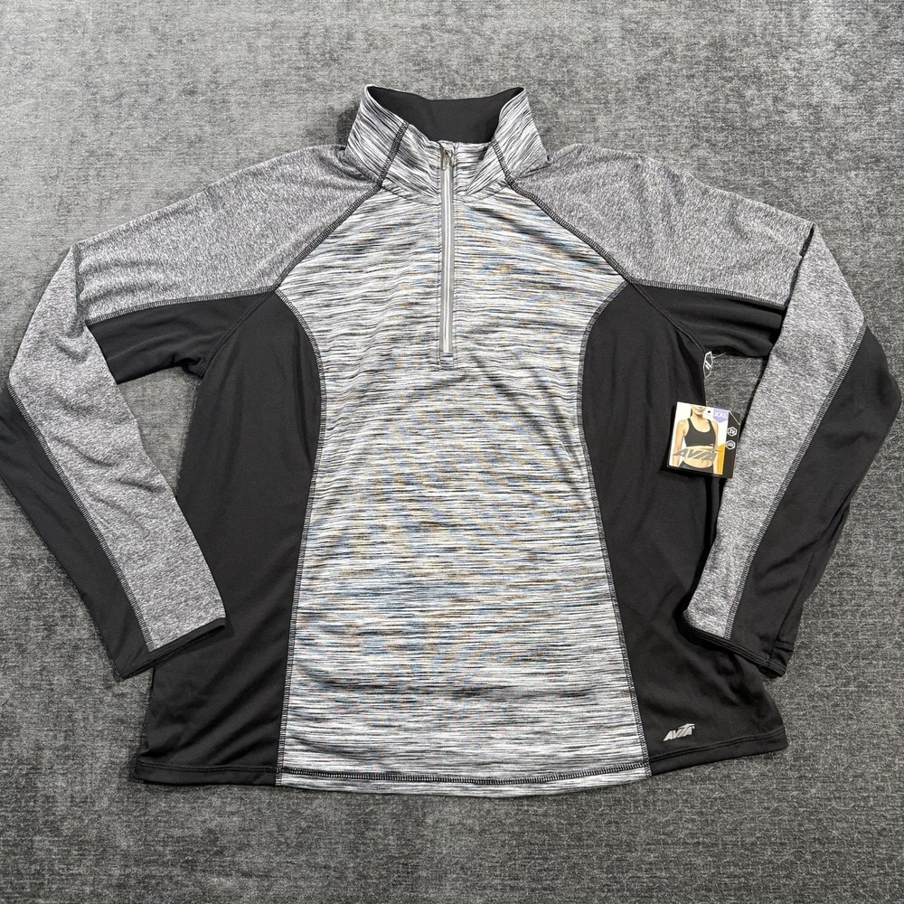 Avia Activewear Women's Half Zip Long Sleeve Top Black & Gray Size XXL 20‎ NWT